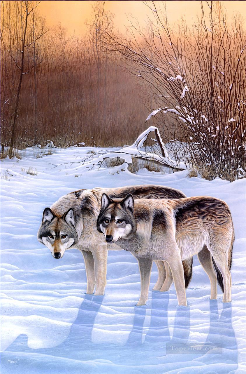 wolves in snow scene Oil Paintings